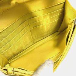 Pre Owned Chanel Cc Coco Mark Matelasse Quilted Chain Wallet/Long Wallet Lambskin  Yellow
