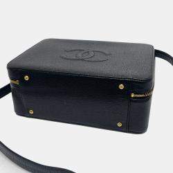 Pre Owned Chanel Coco Mark Vanity Bag  Deka Coco  2-Way Shoulder Bag/Handbag  Caviar Skin  Black