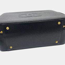 Pre Owned Chanel Coco Mark Vanity Bag  Deka Coco  2-Way Shoulder Bag/Handbag  Caviar Skin  Black