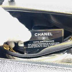 Pre Owned Chanel Coco Mark Vanity Bag  Deka Coco  2-Way Shoulder Bag/Handbag  Caviar Skin  Black