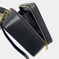 Pre Owned Chanel Coco Mark Vanity Bag  Deka Coco  2-Way Shoulder Bag/Handbag  Caviar Skin  Black