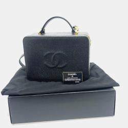Pre Owned Chanel Coco Mark Vanity Bag  Deka Coco  2-Way Shoulder Bag/Handbag  Caviar Skin  Black