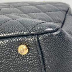 Pre Owned Chanel Cc Coco Mark Matelasse Quilted Double Chain Tote Bag Shoulder Caviar Skin Black