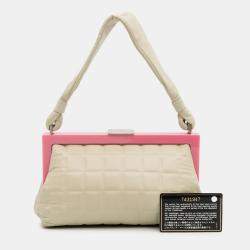 Pre Owned Chanel Cream Chocolate Bar Lambskin Frame Bag