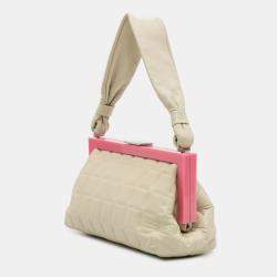 Pre Owned Chanel Cream Chocolate Bar Lambskin Frame Bag