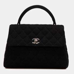 Pre Owned Chanel Black CC Quilted Jersey Kelly Top Handle Bag