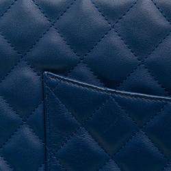 Pre Owned Chanel Blue Large Quilted Lambskin O Case Clutch