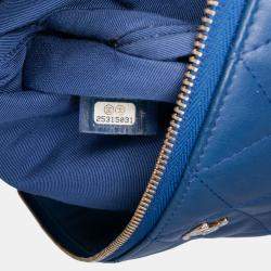 Pre Owned Chanel Blue Large Quilted Lambskin O Case Clutch