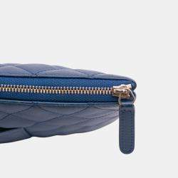 Pre Owned Chanel Blue Large Quilted Lambskin O Case Clutch