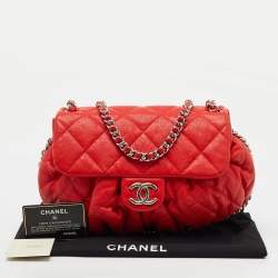 Pre Owned Chanel Red Quilted Leather CC Flap Chain Around Bag