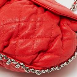Pre Owned Chanel Red Quilted Leather CC Flap Chain Around Bag
