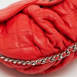 Pre Owned Chanel Red Quilted Leather CC Flap Chain Around Bag