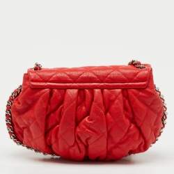 Pre Owned Chanel Red Quilted Leather CC Flap Chain Around Bag