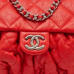 Pre Owned Chanel Red Quilted Leather CC Flap Chain Around Bag