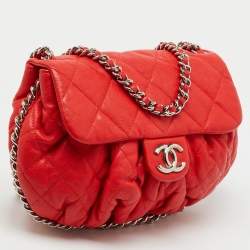 Pre Owned Chanel Red Quilted Leather CC Flap Chain Around Bag