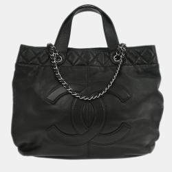 Pre Owned Chanel Black Calfskin Trianon Tote 2way Handbag