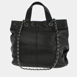 Pre Owned Chanel Black Calfskin Trianon Tote 2way Handbag