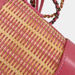 Pre Owned Chanel Pink Rattan Calfskin Small Gabrielle Shoulder Bag