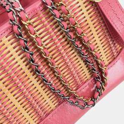 Pre Owned Chanel Pink Rattan Calfskin Small Gabrielle Shoulder Bag