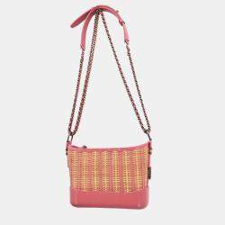 Pre Owned Chanel Pink Rattan Calfskin Small Gabrielle Shoulder Bag