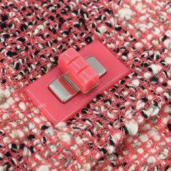 Pre Owned Chanel Pink Tweed Mademoiselle Lock Classic WOC Wallet On Chain