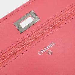 Pre Owned Chanel Pink Tweed Mademoiselle Lock Classic WOC Wallet On Chain