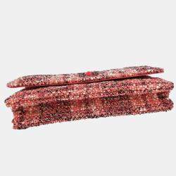 Pre Owned Chanel Pink Tweed Mademoiselle Lock Classic WOC Wallet On Chain