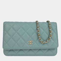 Pre Owned Chanel Light Blue Calfskin Classic WOC Wallet On Chain