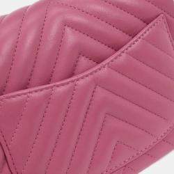 Pre Owned Chanel Pink Lambskin Chevron Mini Classic Square Flap Bag