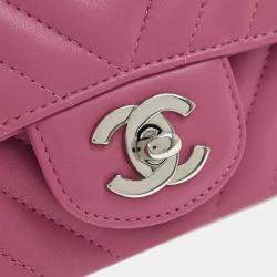 Pre Owned Chanel Pink Lambskin Chevron Mini Classic Square Flap Bag
