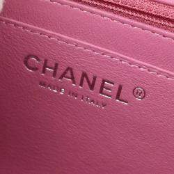 Pre Owned Chanel Pink Lambskin Chevron Mini Classic Square Flap Bag