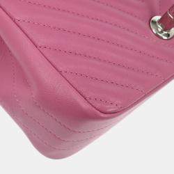 Pre Owned Chanel Pink Lambskin Chevron Mini Classic Square Flap Bag