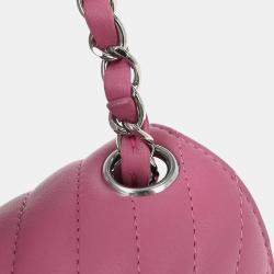 Pre Owned Chanel Pink Lambskin Chevron Mini Classic Square Flap Bag