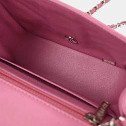 Pre Owned Chanel Pink Lambskin Chevron Mini Classic Square Flap Bag