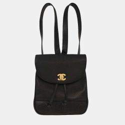 Pre Owned Chanel Black Calfskin Triple CC Backpack