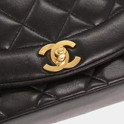 Pre Owned Chanel Black Lambskin Small Diana Shoulder Bag