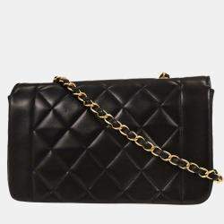 Pre Owned Chanel Black Lambskin Small Diana Shoulder Bag