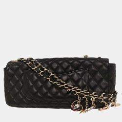 Pre Owned Chanel Black Lambskin Valentine East West Shoulder Bag