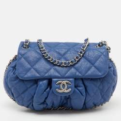 Pre Owned Chanel Blue Quilted Leather CC Flap Chain Around Bag
