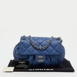 Pre Owned Chanel Blue Quilted Leather CC Flap Chain Around Bag