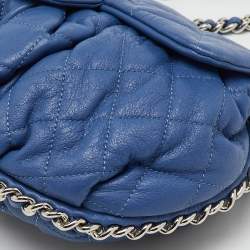 Pre Owned Chanel Blue Quilted Leather CC Flap Chain Around Bag