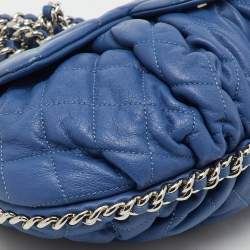 Pre Owned Chanel Blue Quilted Leather CC Flap Chain Around Bag