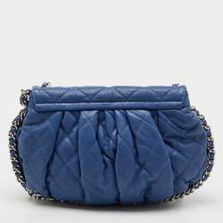 Pre Owned Chanel Blue Quilted Leather CC Flap Chain Around Bag