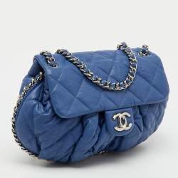 Pre Owned Chanel Blue Quilted Leather CC Flap Chain Around Bag