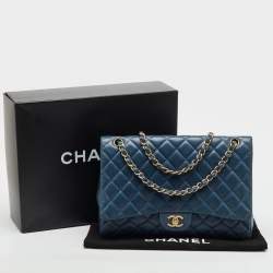 Pre Owned Chanel Blue Quilted Leather Maxi Classic Single Flap Bag