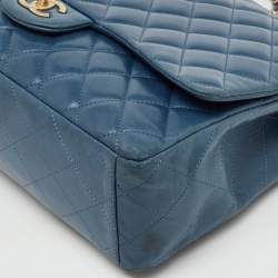 Pre Owned Chanel Blue Quilted Leather Maxi Classic Single Flap Bag