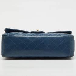 Pre Owned Chanel Blue Quilted Leather Maxi Classic Single Flap Bag