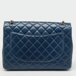 Pre Owned Chanel Blue Quilted Leather Maxi Classic Single Flap Bag
