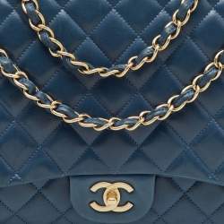 Pre Owned Chanel Blue Quilted Leather Maxi Classic Single Flap Bag