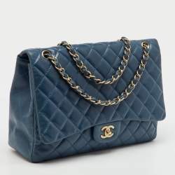 Pre Owned Chanel Blue Quilted Leather Maxi Classic Single Flap Bag